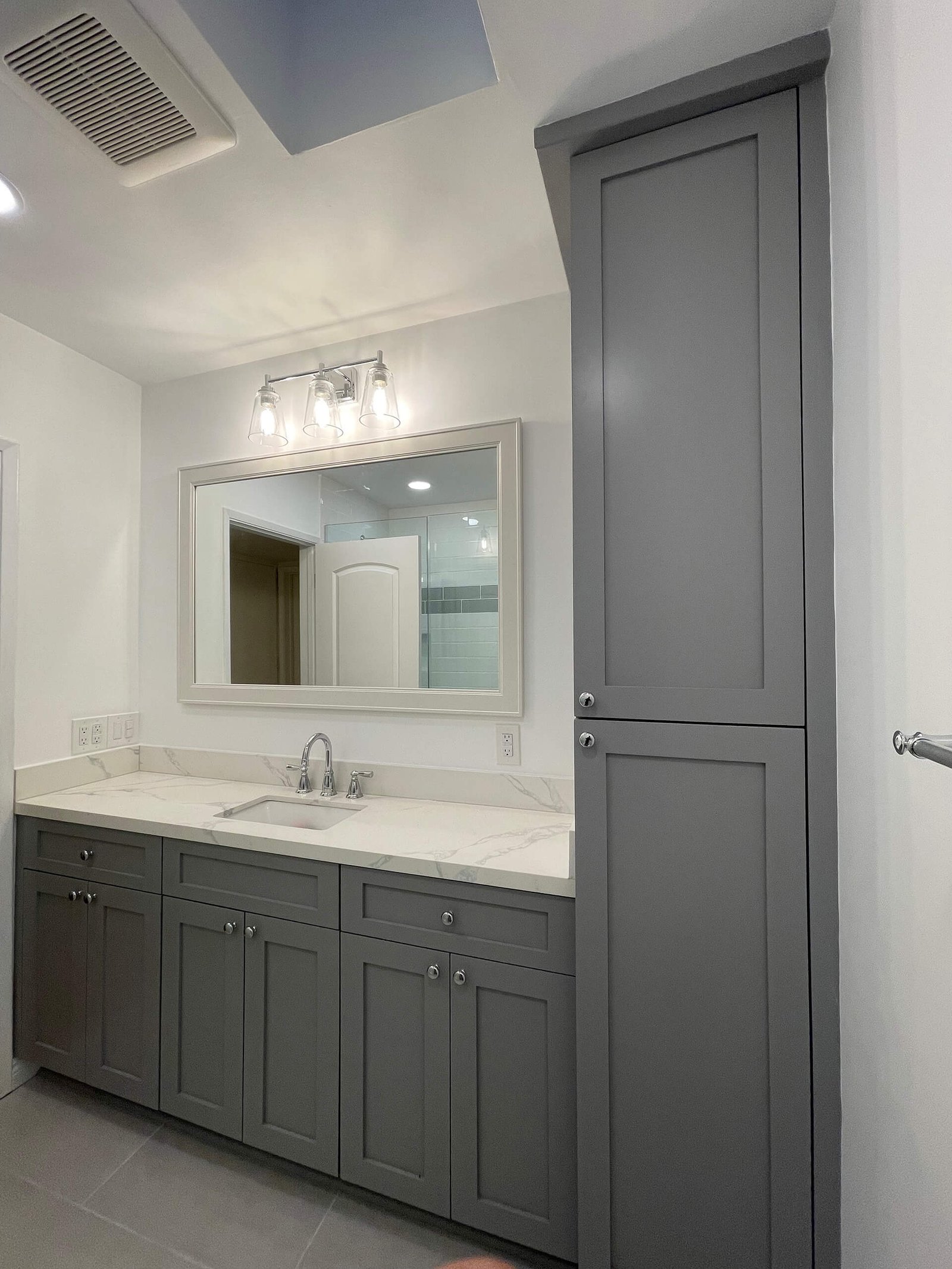 Gray shaker vanity bathroom remodel